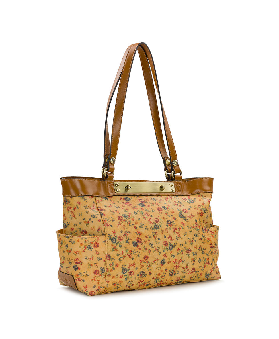 Ria Tote – Patina Coated Linen Canvas – Fleur de Jardin