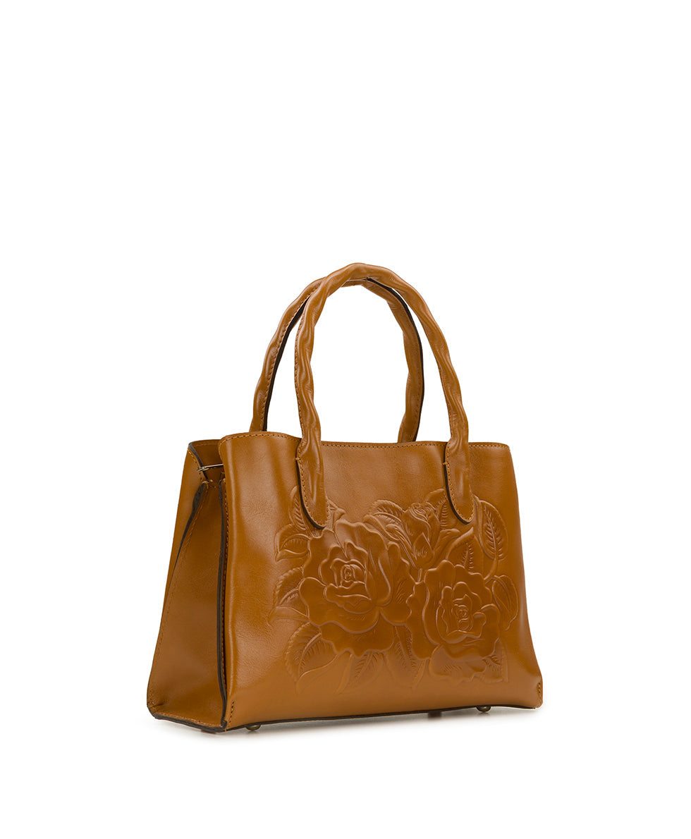 Genovese Satchel – Vintage Veg Tan Rose Tooled