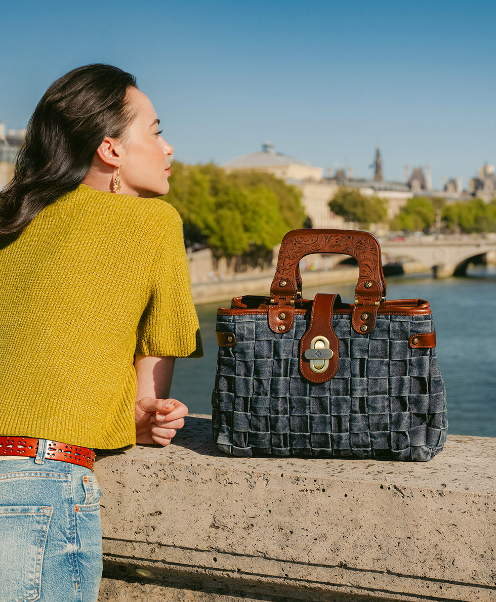 Sancia Satchel – Washed Woven Denim