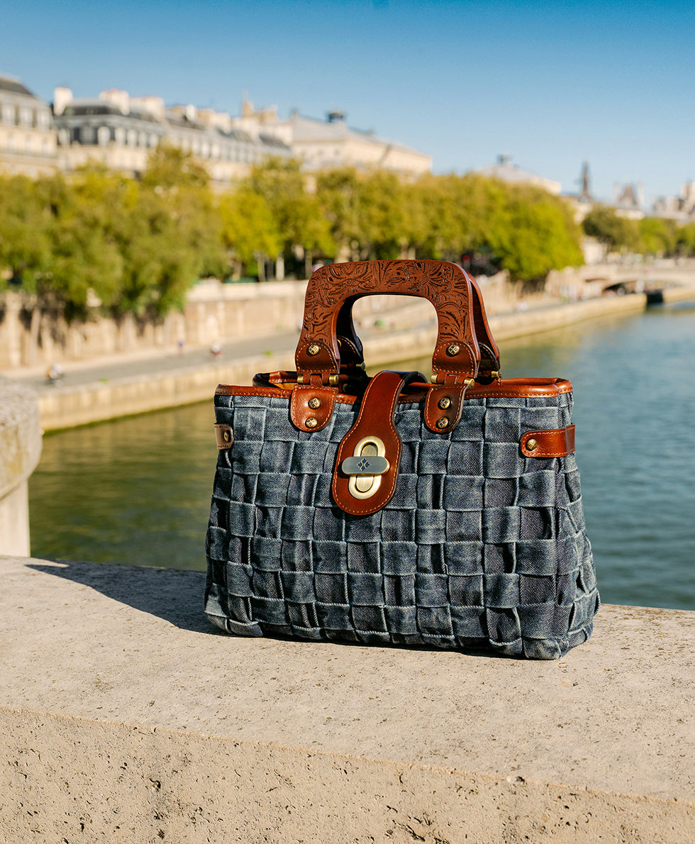 Sancia Satchel – Washed Woven Denim