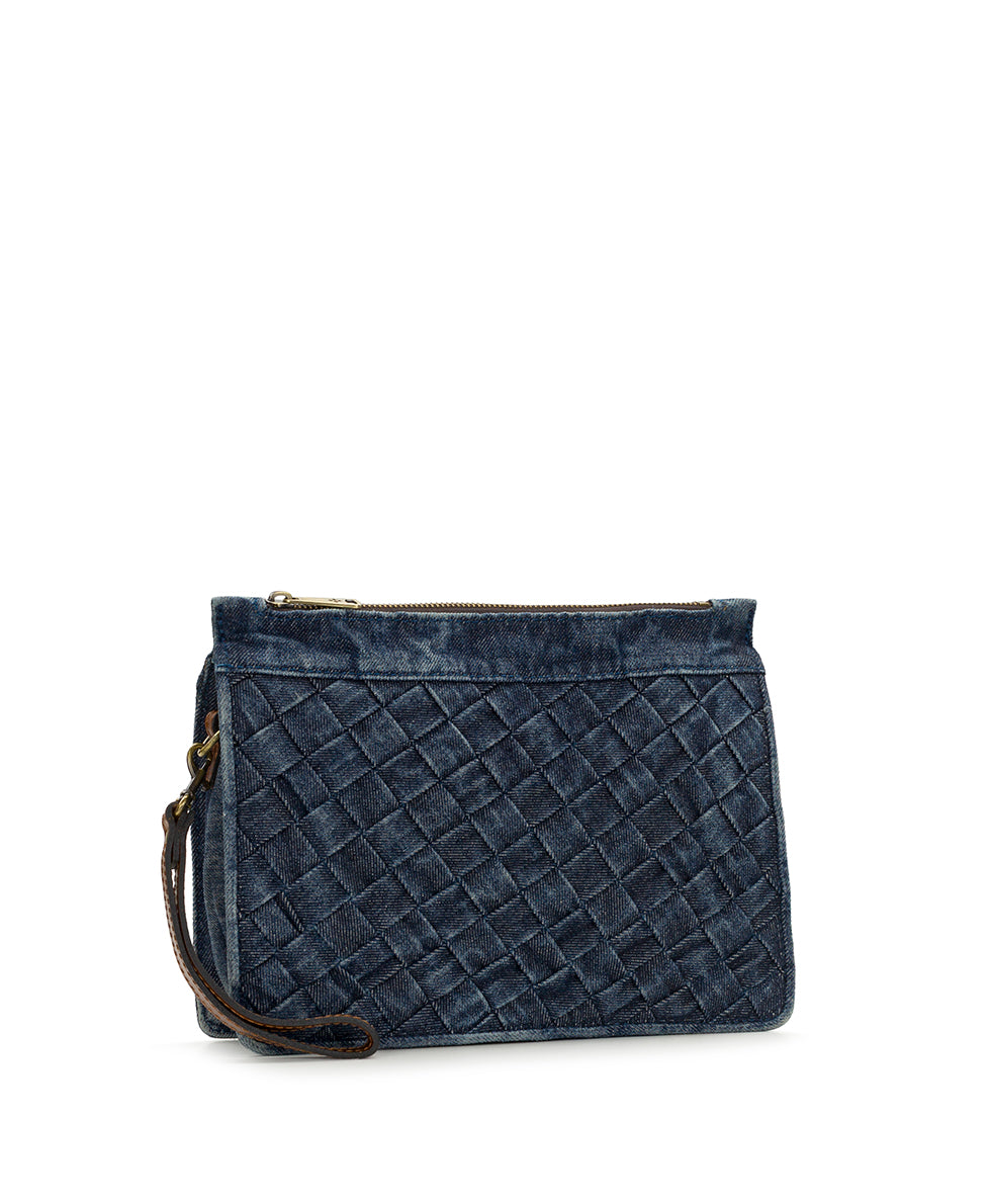 Yvette Clutch Crossbody – Washed Woven Denim