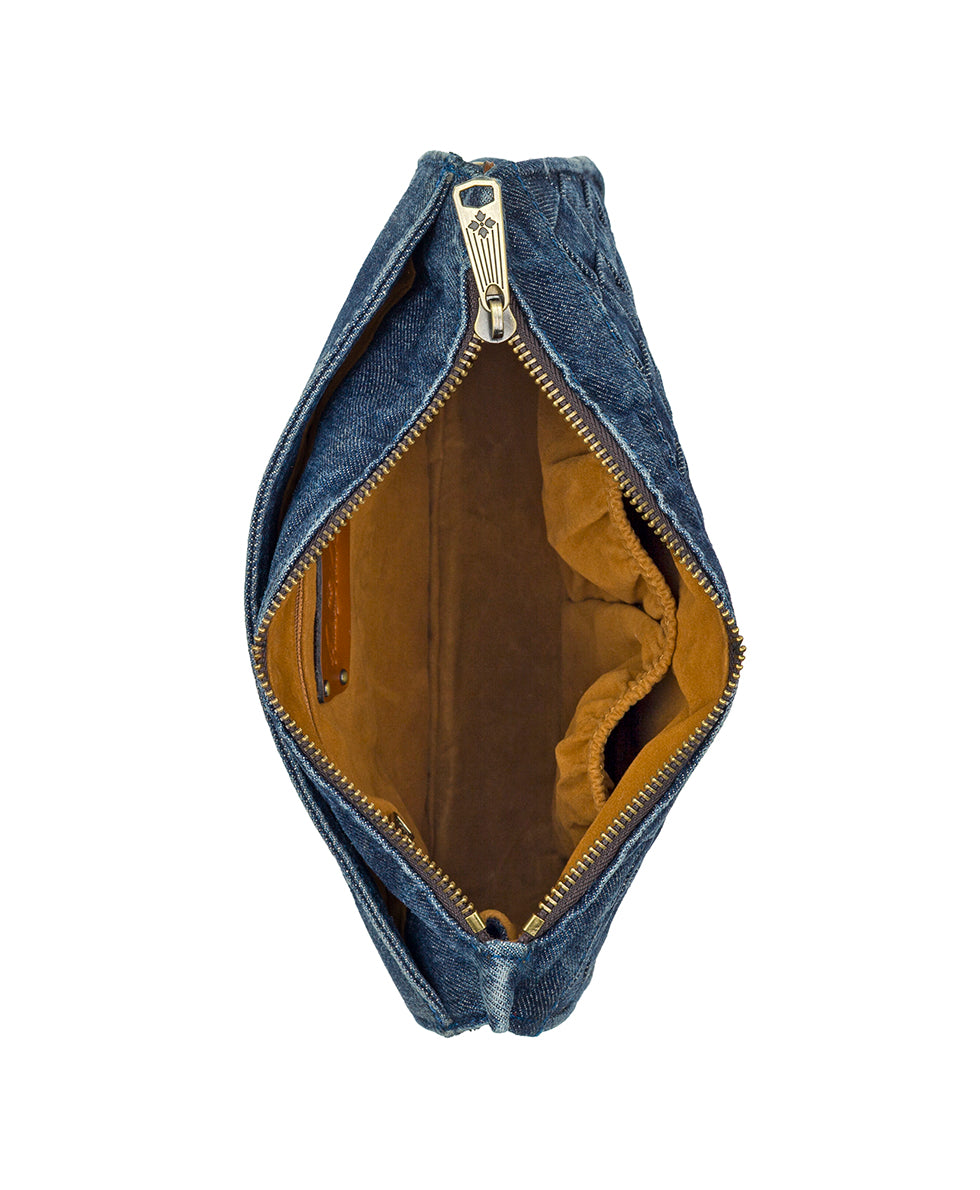 Yvette Clutch Crossbody – Washed Woven Denim