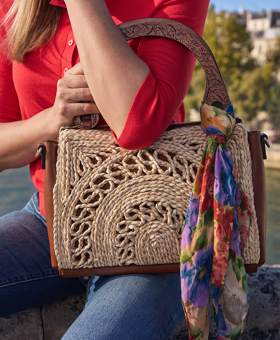 Estelle Straw Tote with Scarf – Specialty Woven