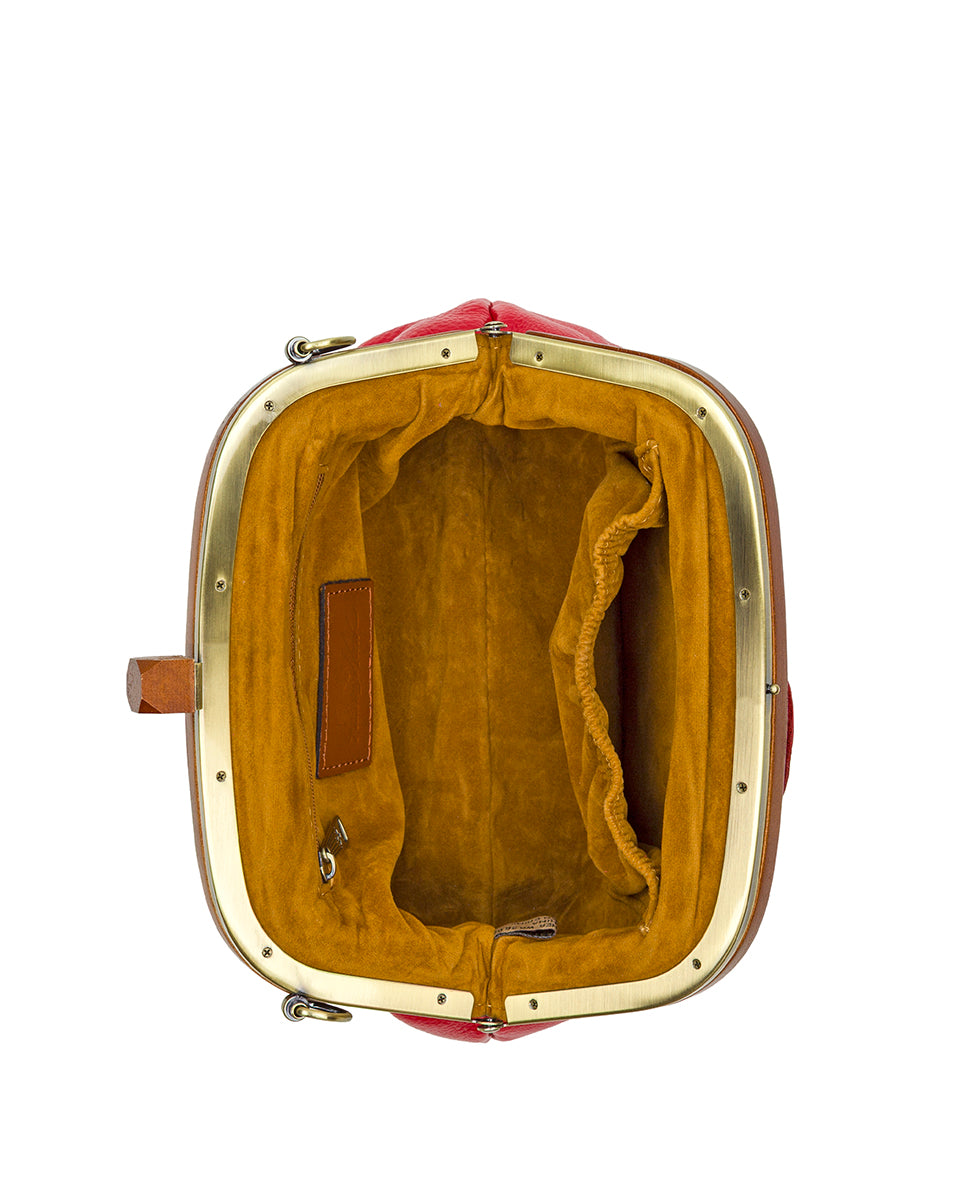 Joelle Wooden Frame Crossbody – Rugged Natural Grain Leather